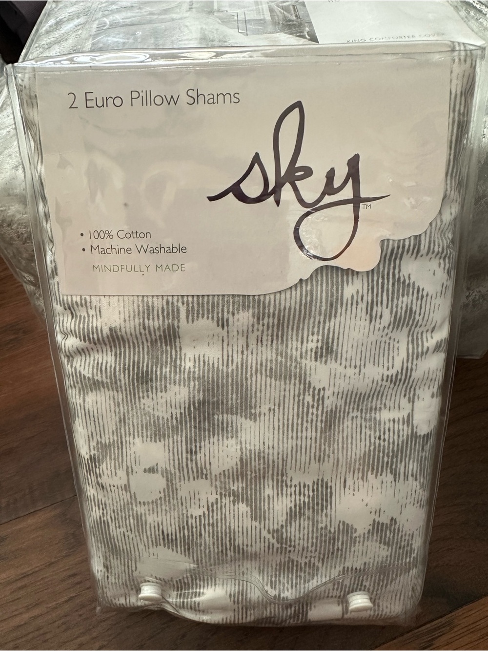 Sky 2-Pack Euro Pillow Shams in Gray and White Abstract. 100% Cotton